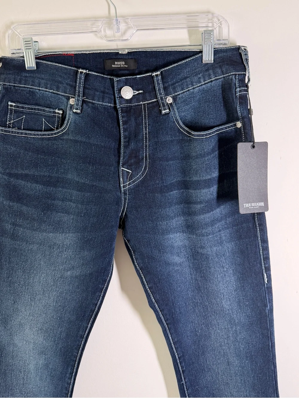 True Religion Rocco Relaxed Skinny Jeans Men 29 Dark Wash Blue Denim Premium Y2K